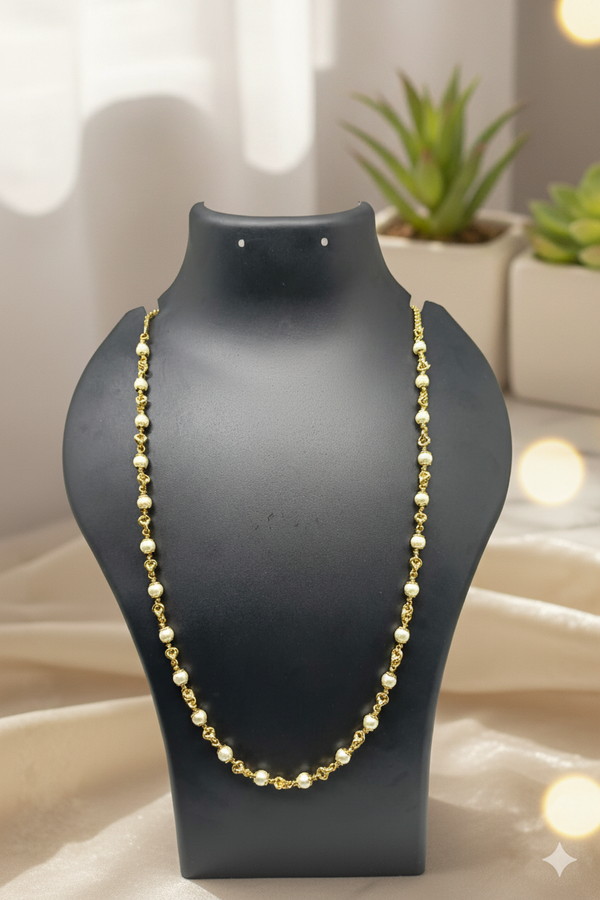 Premium quality One gram gold 24″ Pearl chain with laxmi pendent