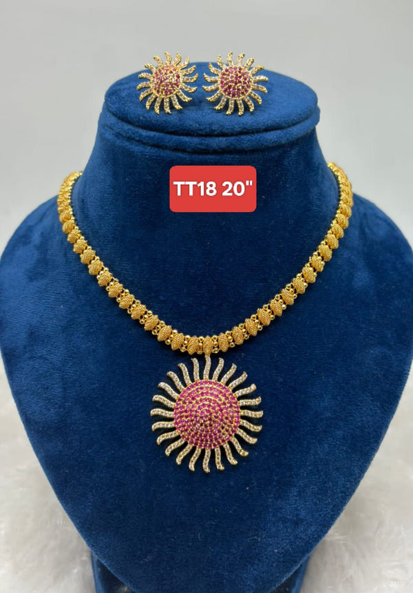 Premium quality  One gram gold stone pendent necklace with matching ear rings -20 inch