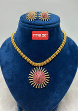 Premium quality  One gram gold stone pendent necklace with matching ear rings -20 inch