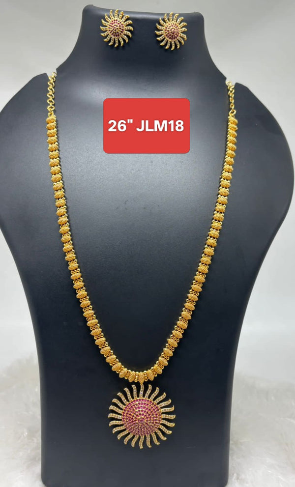 Premium quality  One gram gold stone pendent necklace with matching ear rings -20 inch