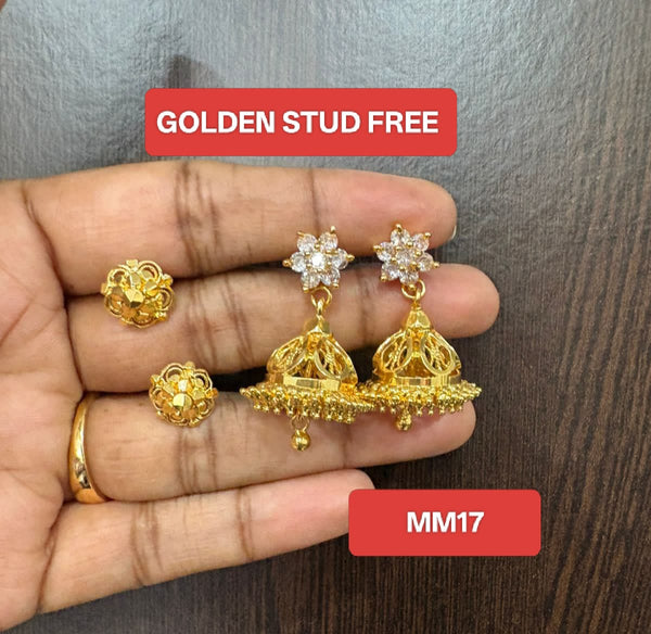 Premium quality one gram gold Jumka with AD stone stud